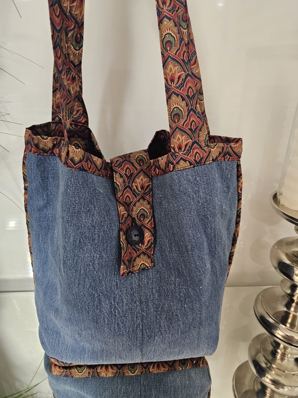 Denim Tote Bag  That Is Reversable Patterned -